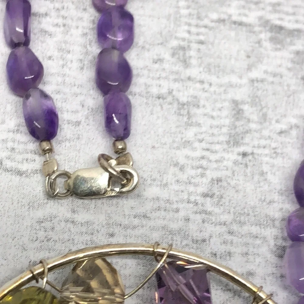 Upcycled sterling silver gemstones and crystals necklace pendant artisan boho